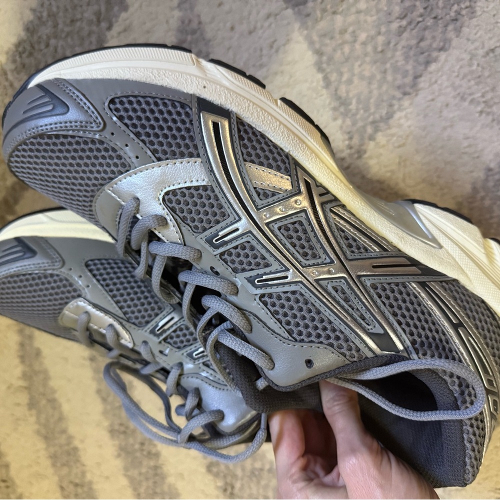 ASICS Men's Silver and Gray Athletic Shoes, WORN once ! Without the box